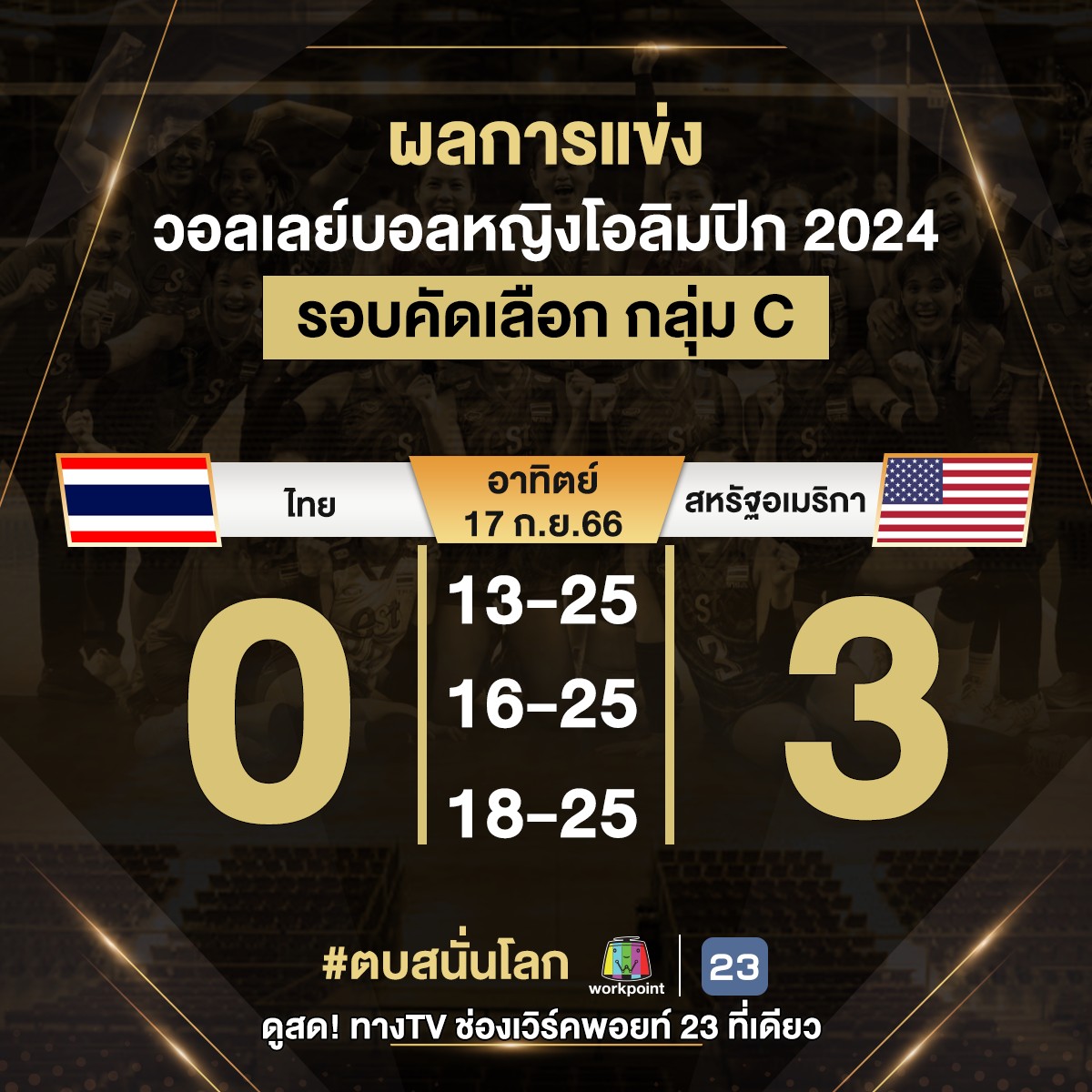 ต้านไม่ไหว! ตบสาวไทยพ่ายให้กับสหรัฐฯ 3 เซตรวด นัดหน้าเจอ 'อิตาลี'