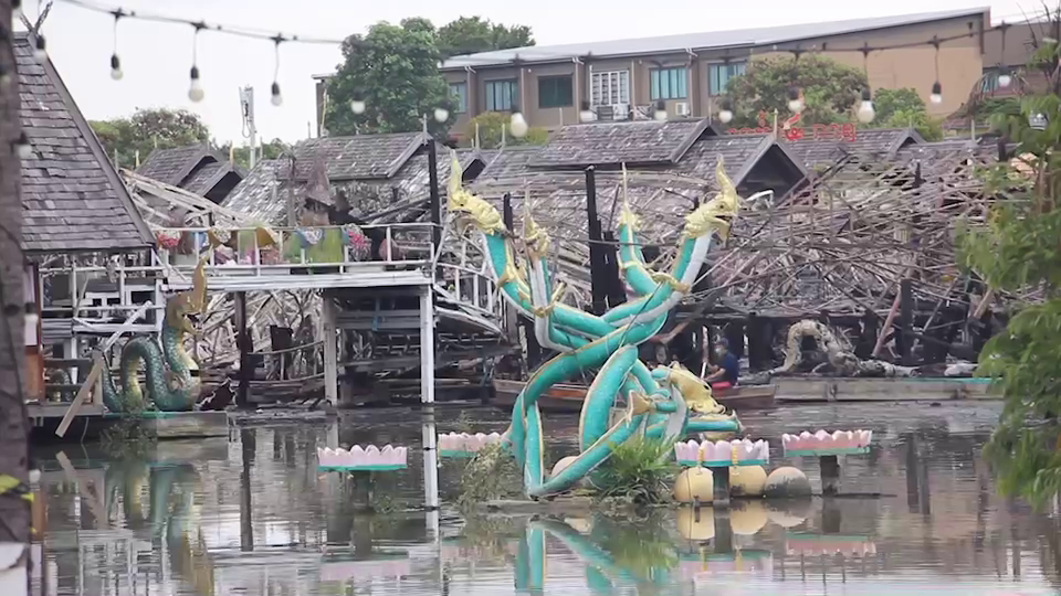 เร่งตรวจสอบหาสาเหตุเพลิงไหม้ 'ตลาดน้ำ 4 ภาคพัทยา'