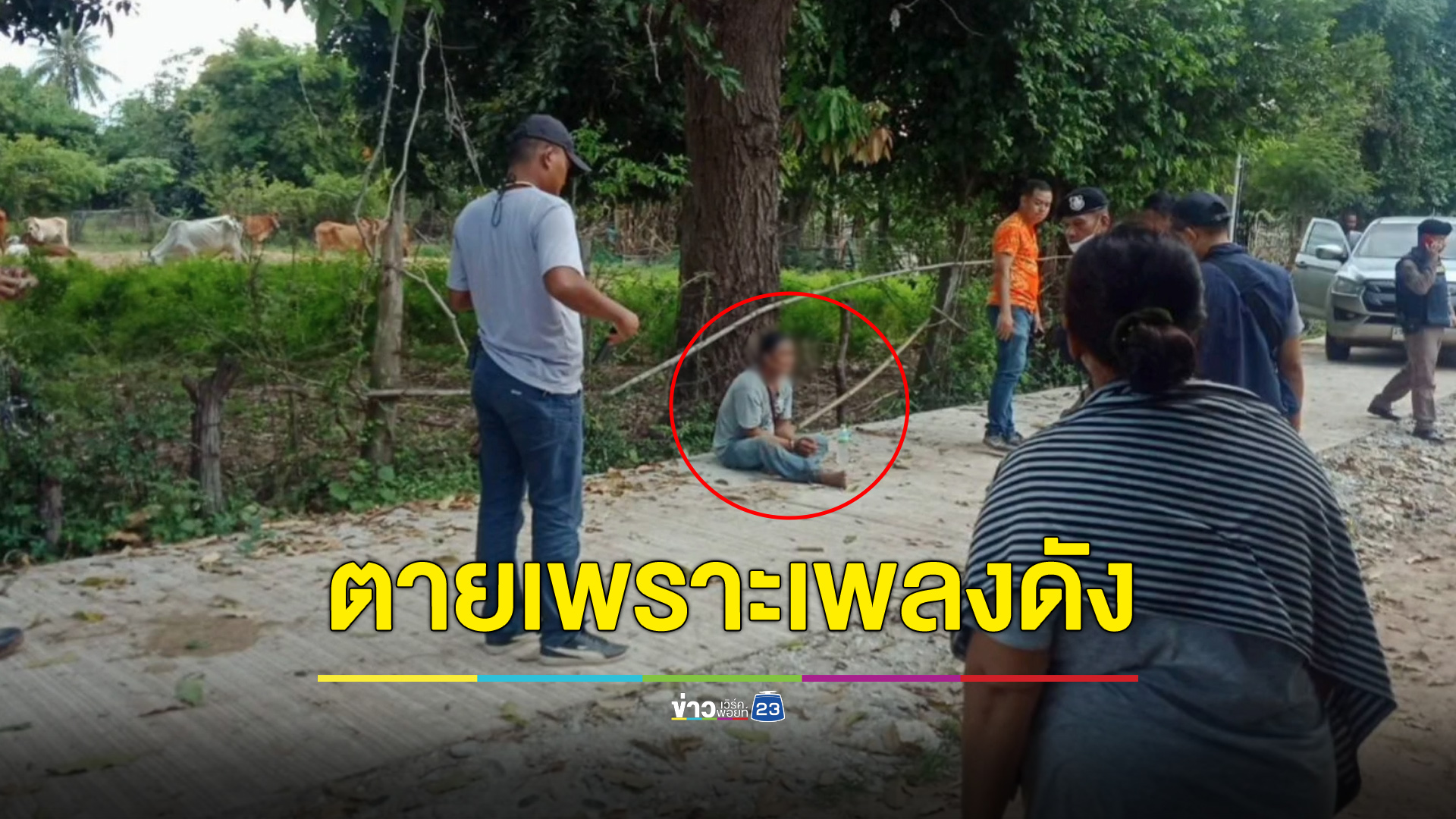 เพื่อนบ้านเดินมาด่าเปิดเพลงดัง หนุ่มฉุนคว้าเสียมฟาดเจอแทงสวนดับคาที่