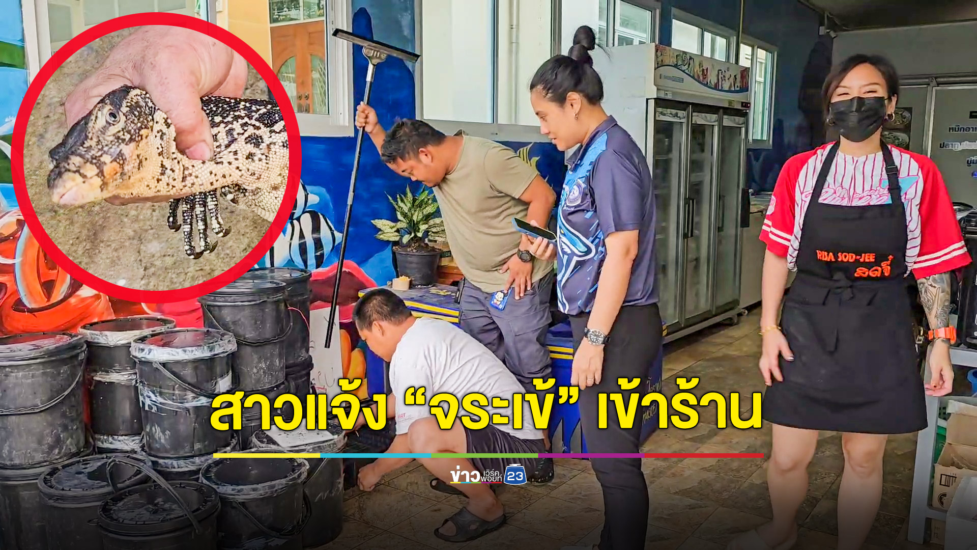 กู้ภัยสัตหีบวุ่น หญิงสาวผวาแจ้ง “จระเข้” บุกเข้าร้านขายอาหารสด