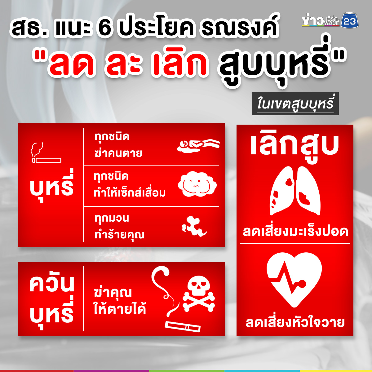 สธ.แนะ 6 ประโยคใช้รณรงค์ “ลด ละ เลิก” บุหรี่