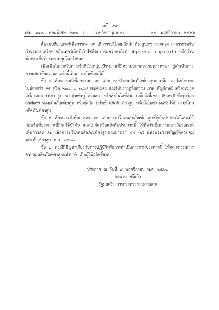 สธ.แนะ 6 ประโยคใช้รณรงค์ “ลด ละ เลิก” บุหรี่
