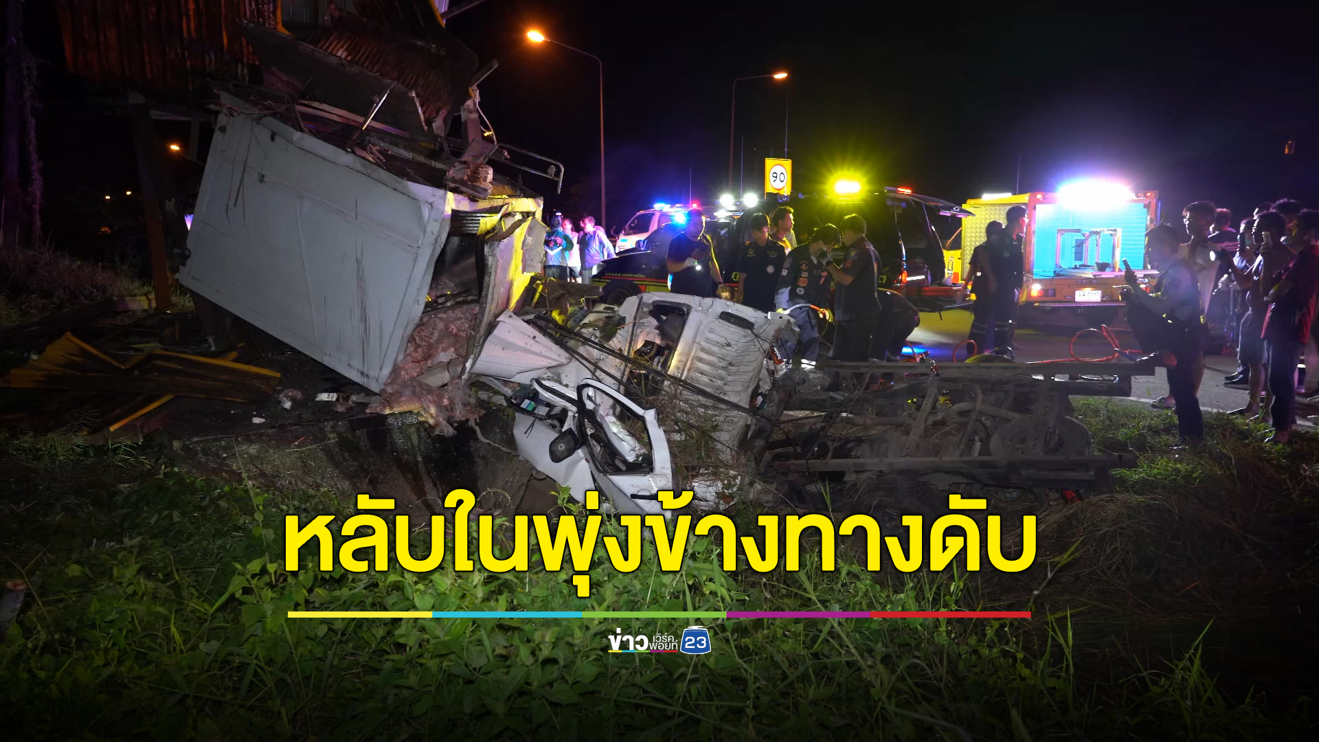 หนุ่มใหญ่ขับรถส่งไก่สด หลับในพุ่งลงข้างทางดับ 1