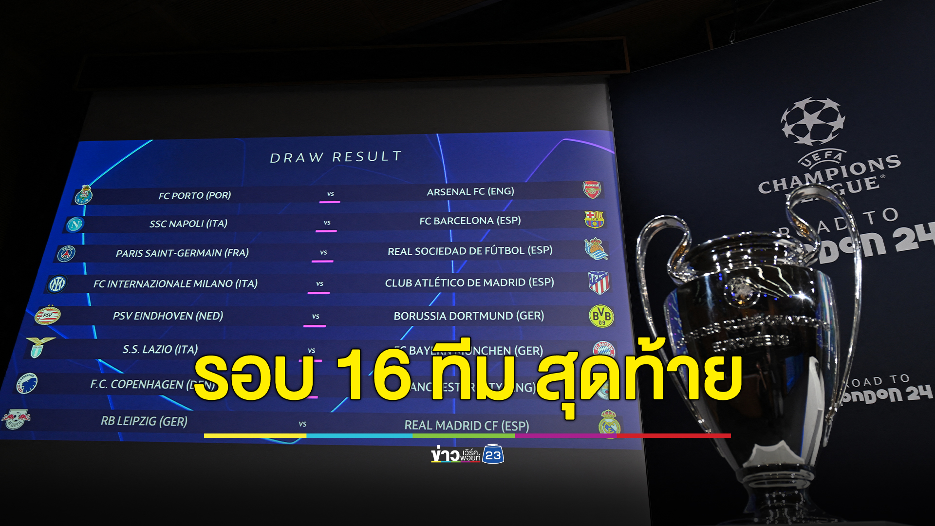 เช็กที่นี่! ผลจับสลากฟุตบอลยูฟ่า แชมเปี้ยนส์ ลีก รอบ 16 ทีม สุดท้าย