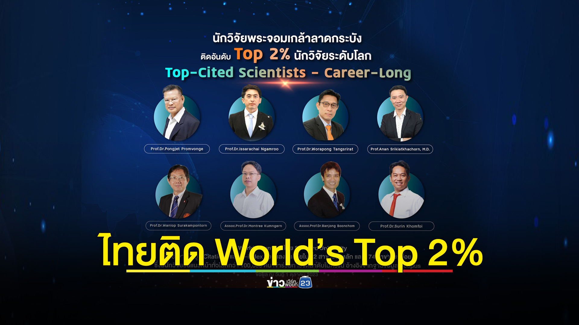 12 นักวิจัยไทยติดอันดับ World’s Top 2% ที่มีผู้อ้างอิงมากที่สุดระดับโลก