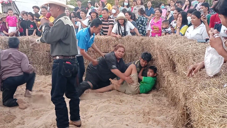 เชียร์ลั่นขอบสนาม แข่งวิ่งไล่จับ “ลูกหมูเถื่อน” ในงานกาชาดจังหวัดชุมพร