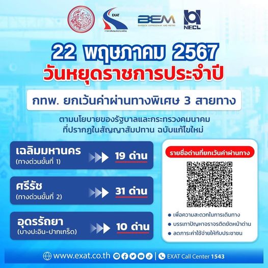 "วันวิสาขบูชา"ขึ้นทางด่วนฟรี 3 สาย 60 ด่าน