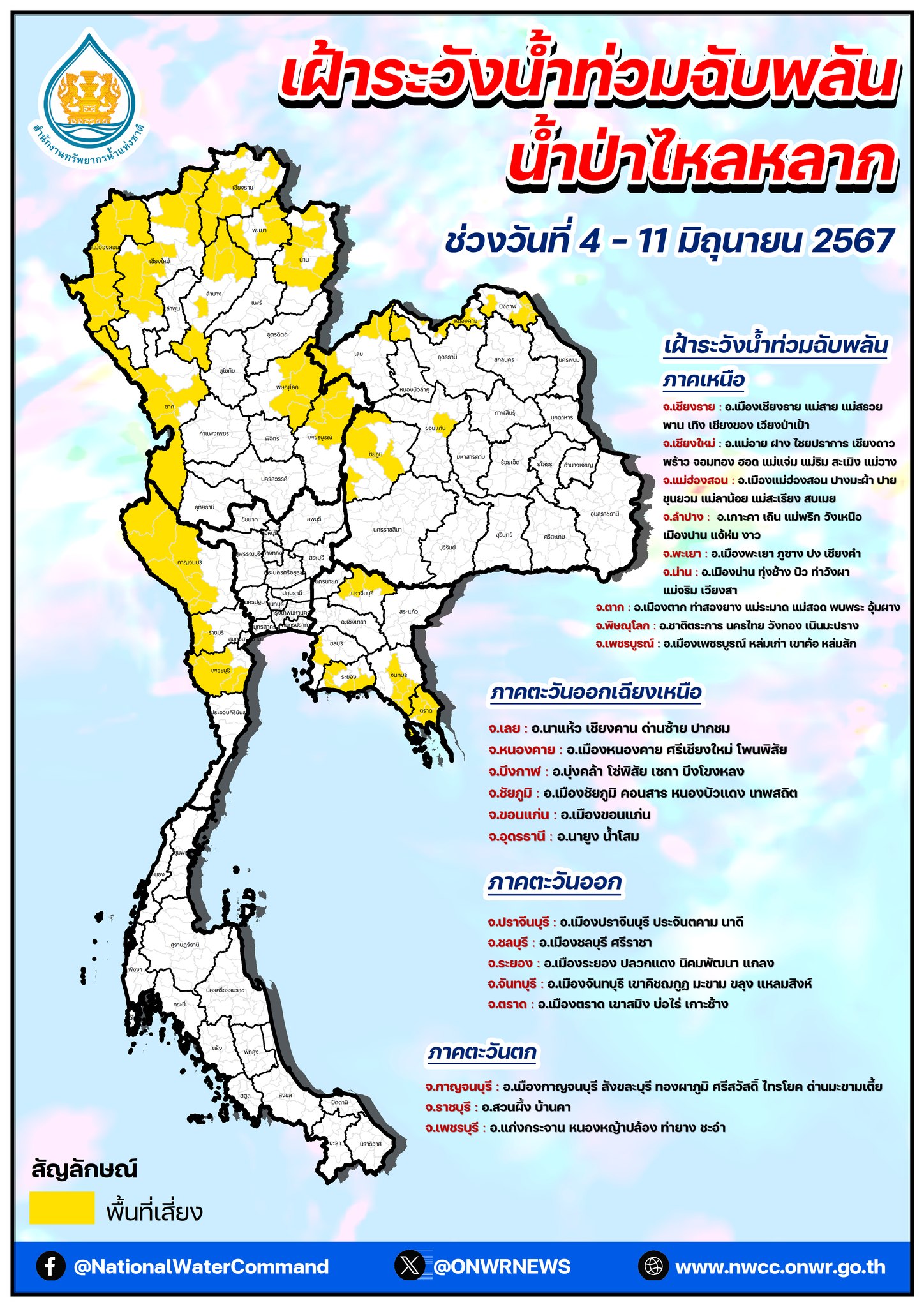 เตือน 23 จังหวัด น้ำท่วมฉับพลัน - น้ำป่าไหลหลาก 4 - 11 มิ.ย.