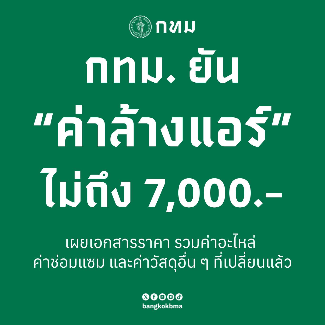 กทม. ยัน ค่าล้างแอร์ ไม่ถึง 7,000 บาท!