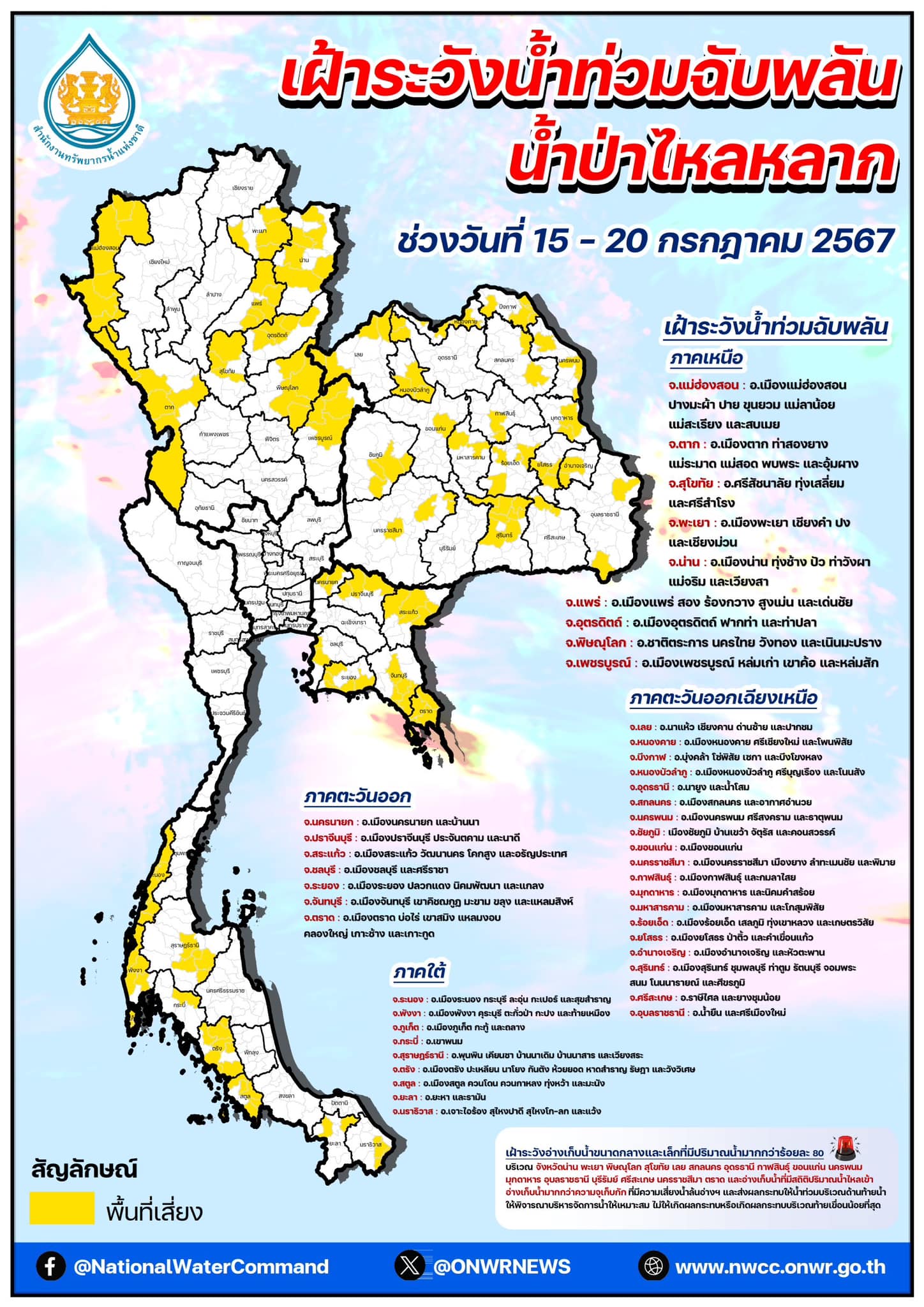 สทนช.ประกาศรายชื่อ จังหวัด - อำเภอ เสี่ยงน้ำท่วม 14 - 17 ก.ค. นี้