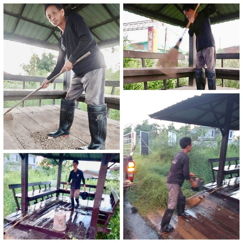 แห่ชื่นชม! หนุ่มอบต.ยกโอ่งน้ำขึ้นรถ ตะลุยเดี่ยวล้างขี้นกในศาลาริมทาง