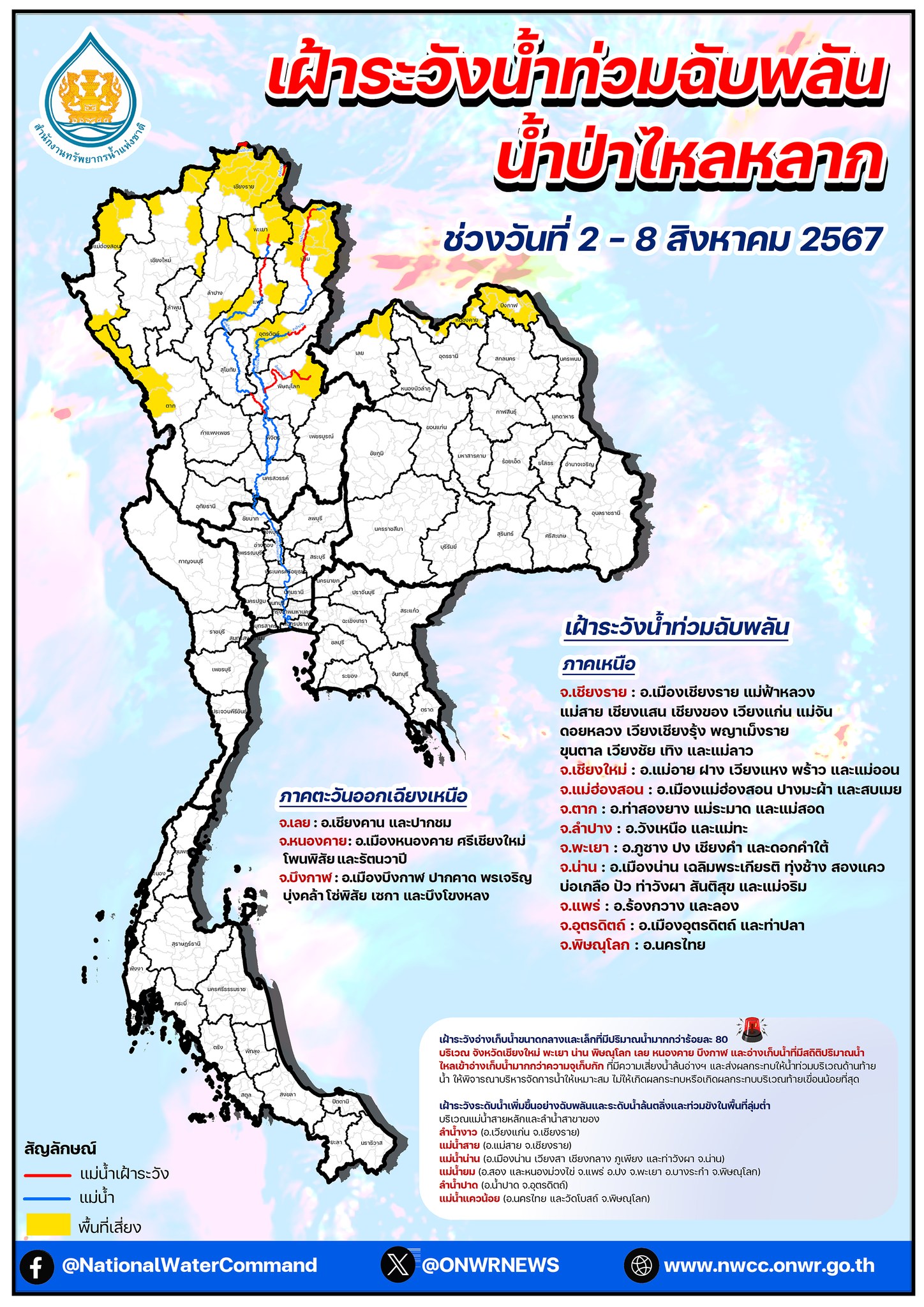 สทนช.เตือน 13 จังหวัด เฝ้าระวังน้ำท่วม 2 - 8 ส.ค. นี้