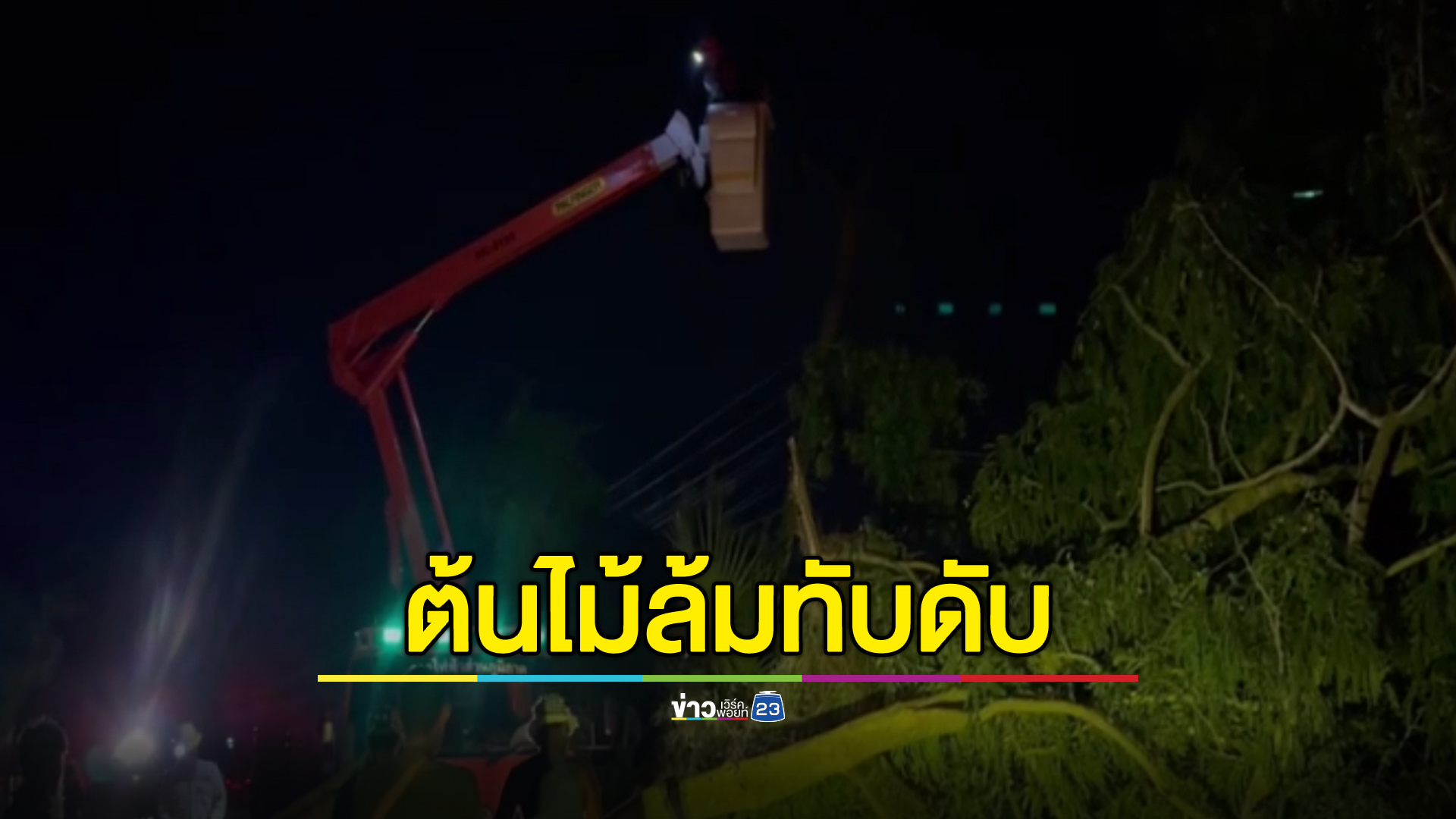หนุ่มขี่จยย.ฝ่าพายุฝน ลมแรงซัดต้นไม้ใหญ่ล้มทับดับ
