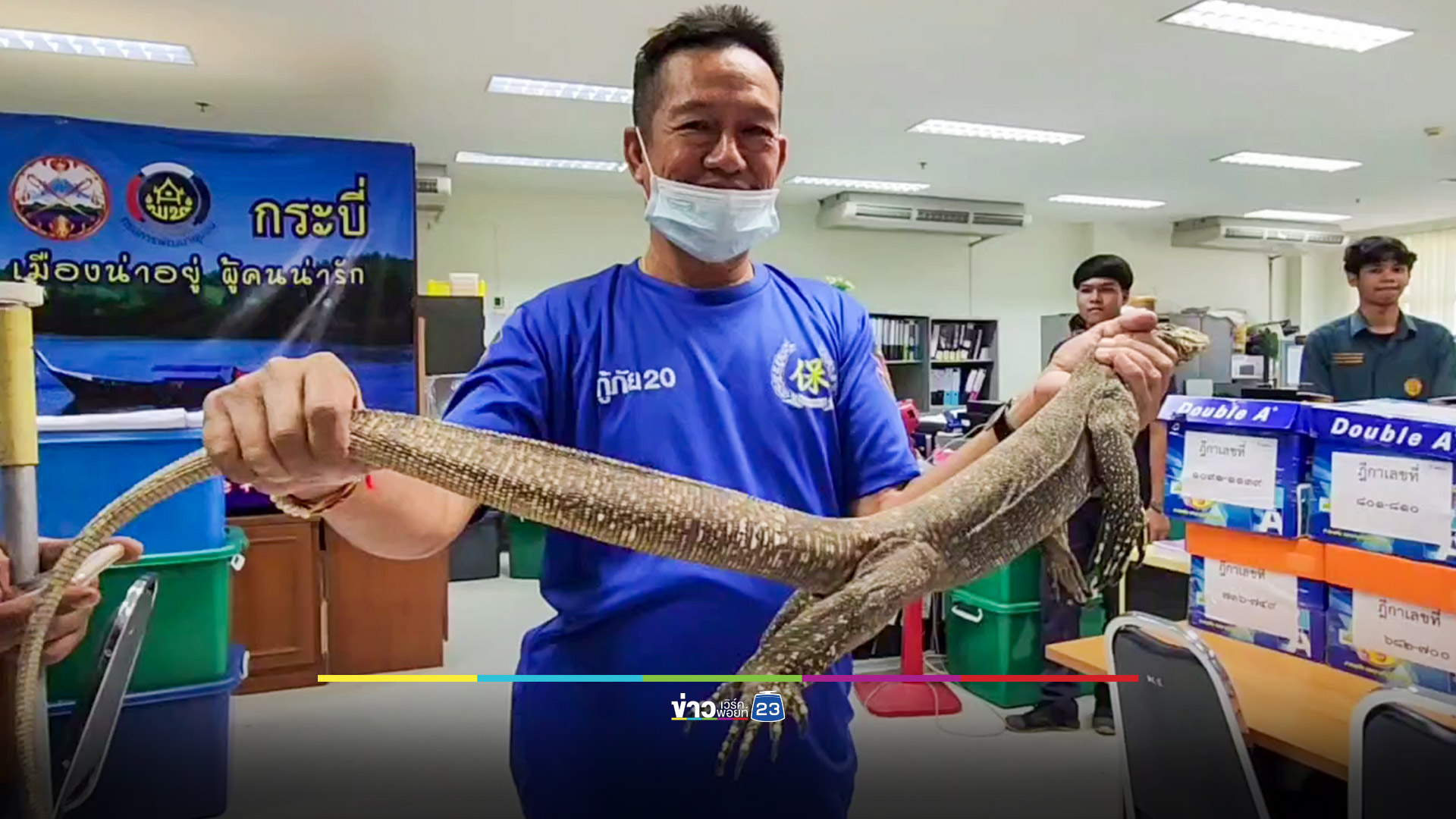 แตกตื่น! ตะกวดตัวเบิ้ม ปีนชั้น 2 ศาลากลาง บุกเข้าห้องทำงาน ผอ.หญิงเพิ่งย้ายมาใหม่