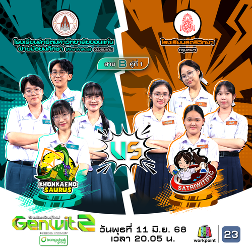 “Genwit อัจฉริยะพันธุ์ใหม่” เปิดซีซั่น 2 สุดเข้มข้น ลุ้นต่อเนื่อง "สาธิตมหาวิทยาลัยขอนแก่น ฝ่ายมัธยมศึกษา (ศึกษาศาสตร์)" ปะทะ "สตรีวิทยา"