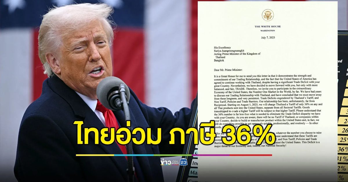 ไทยอ่วม! เจอภาษีทรัมป์ 36% สูงยิ่งกว่าเวียดนาม