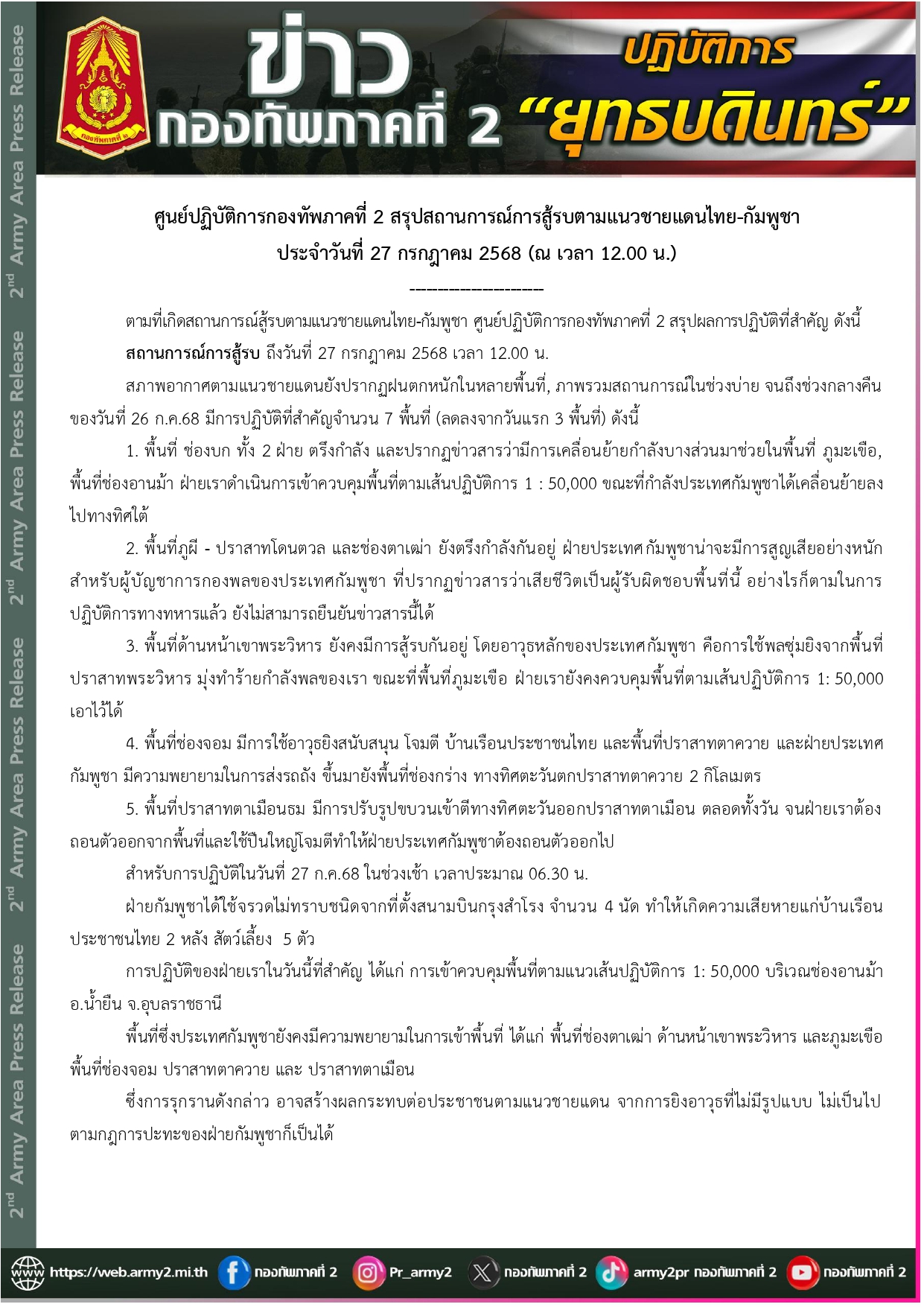 กัมพูชาโหมเสริมกำลังโจมตีทหารไทยก่อนการเจรจาที่มาเลเซีย