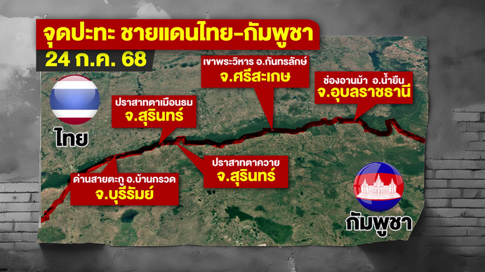 เผยพื้นที่ปะทะแนวชายแดน หลังกัมพูชาเปิดฉากยิงใส่ฐานไทย