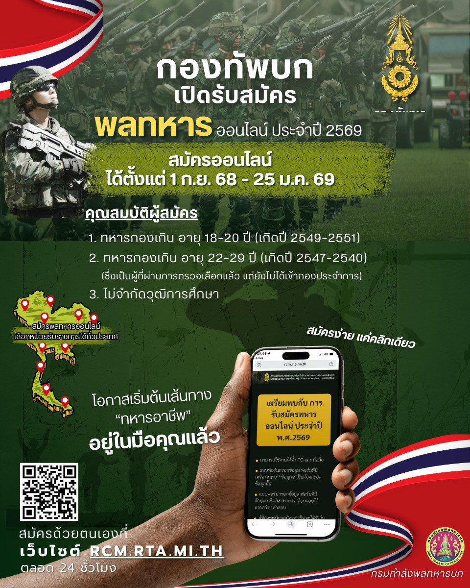 สมัครที่นี่! พลทหารออนไลน์ สมัครง่าย แค่คลิกเดียว