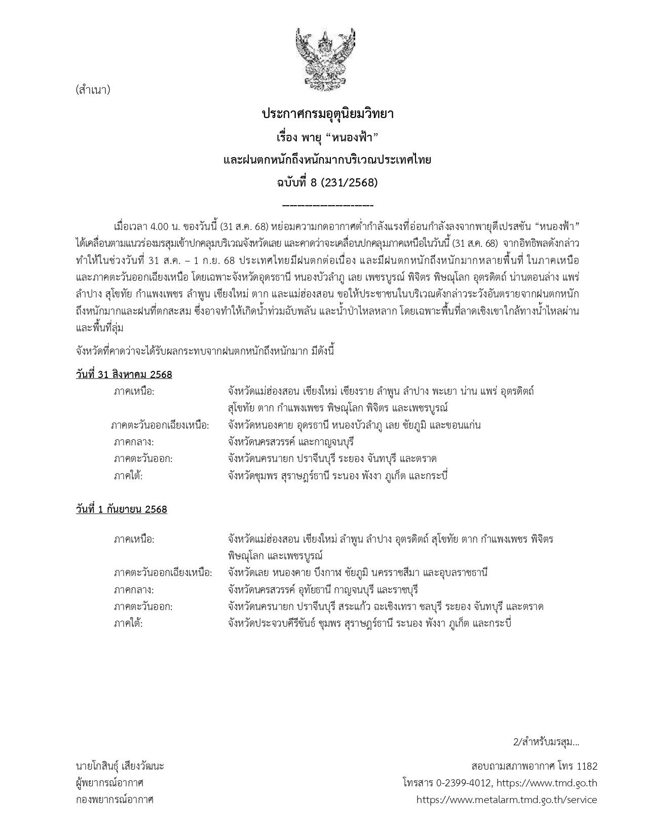 เช็กที่นี่! อุตุฯ เปิดรายชื่อ 34 จว. วันนี้รับผลกระทบ"พายุหนองฟ้า"