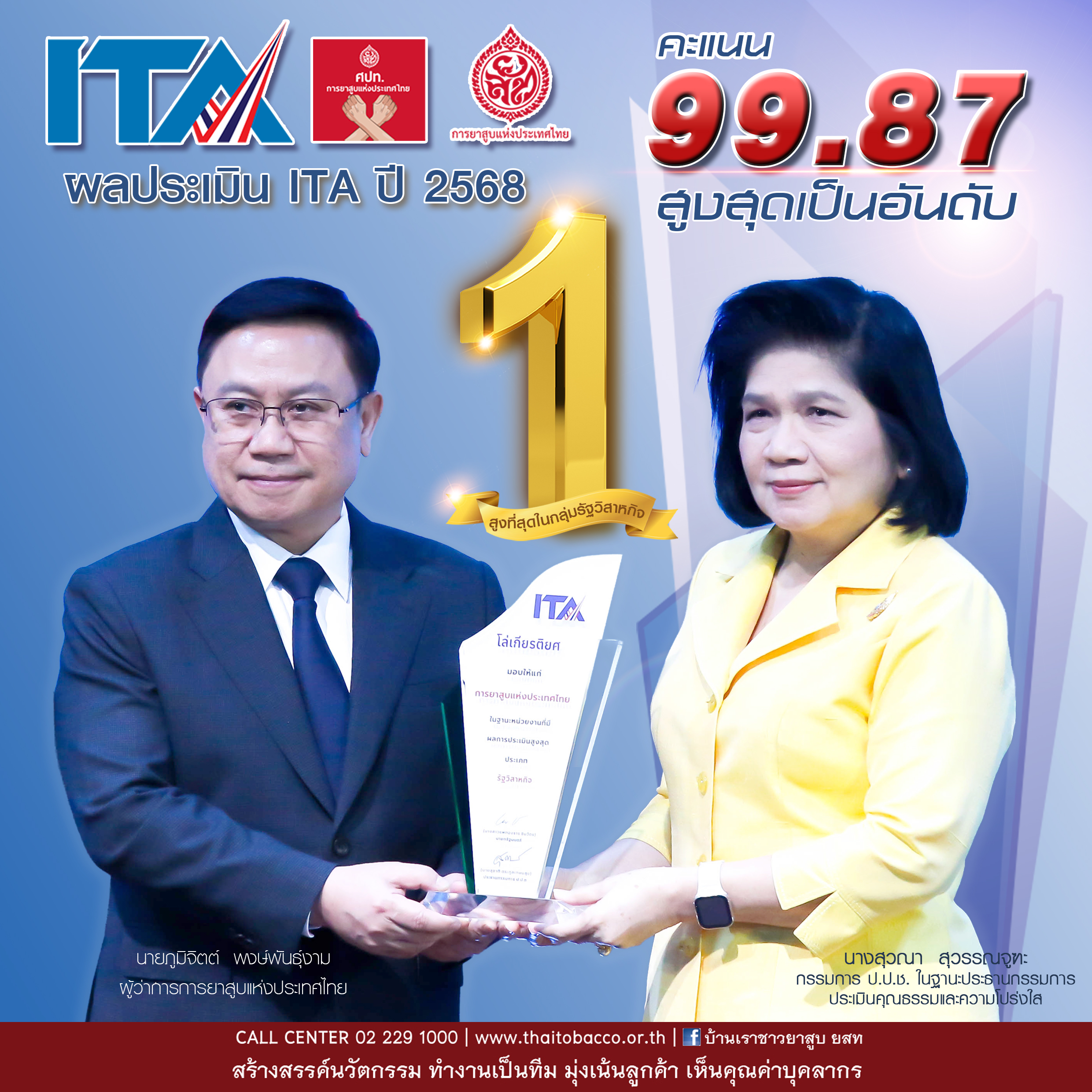 ยสท.คว้ารางวัลองค์กรโปร่งใส อันดับ 1 สูงสุดในกลุ่มรัฐวิสาหกิจ