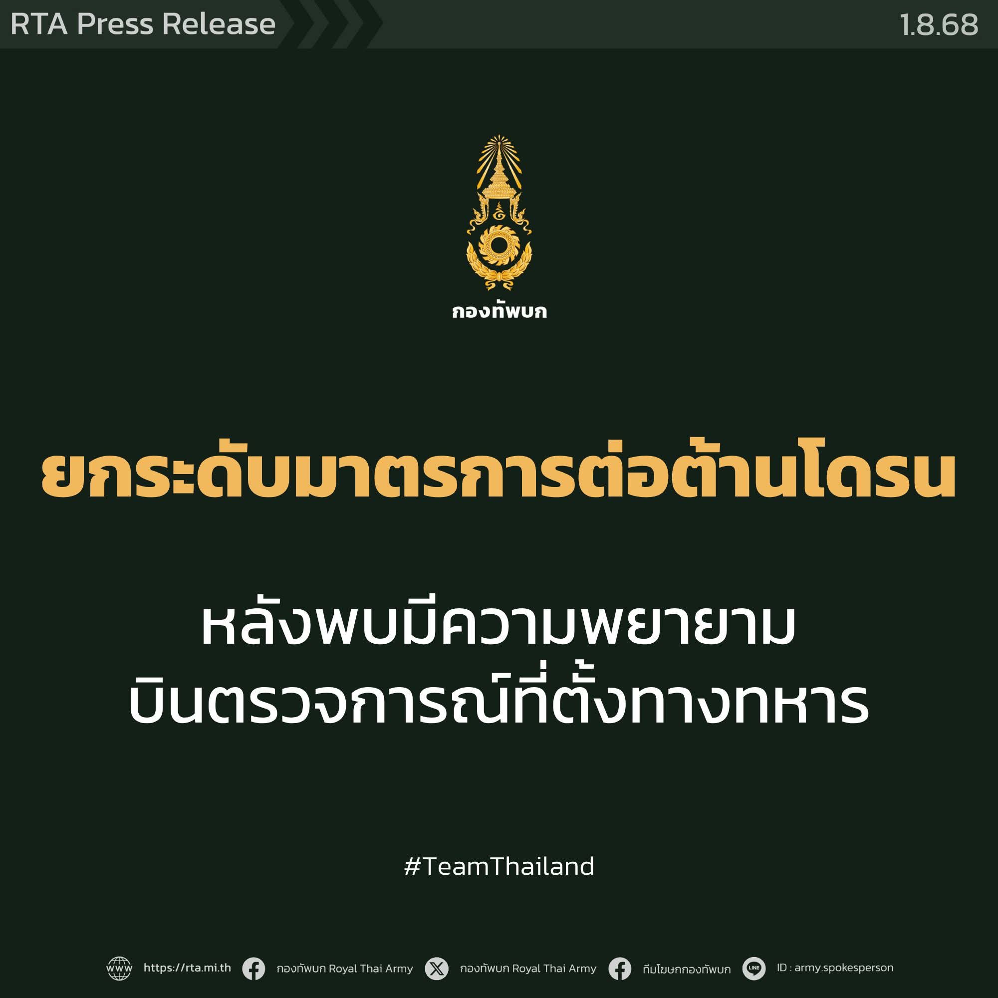 "กองทัพบก"ยกระดับ 4 มาตรการ รับมือภัยคุกคามจากโดรน