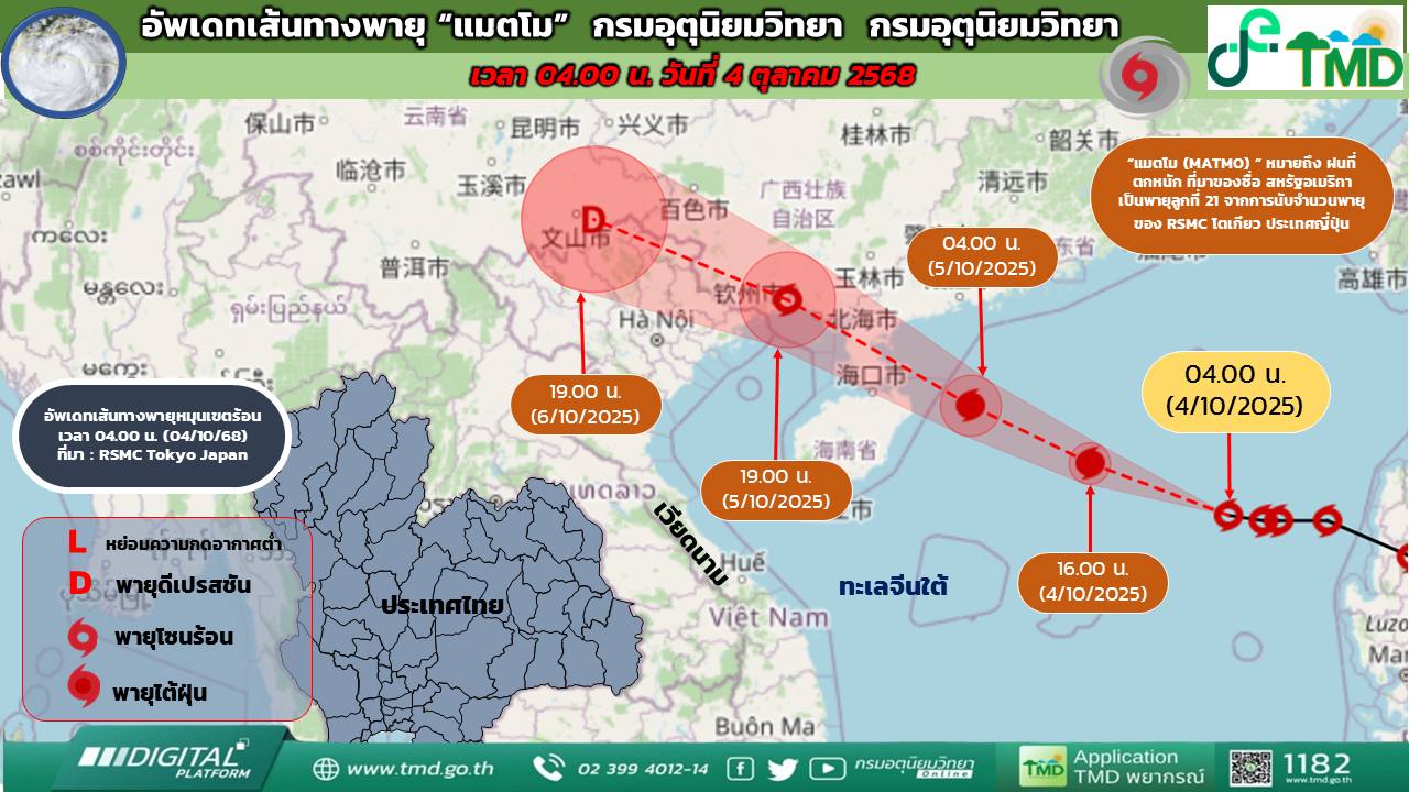 อัปเดต!พายุโซนร้อนกำลังแรง"แมตโม"จ่อขึ้นฝั่งจีน - เวียดนาม