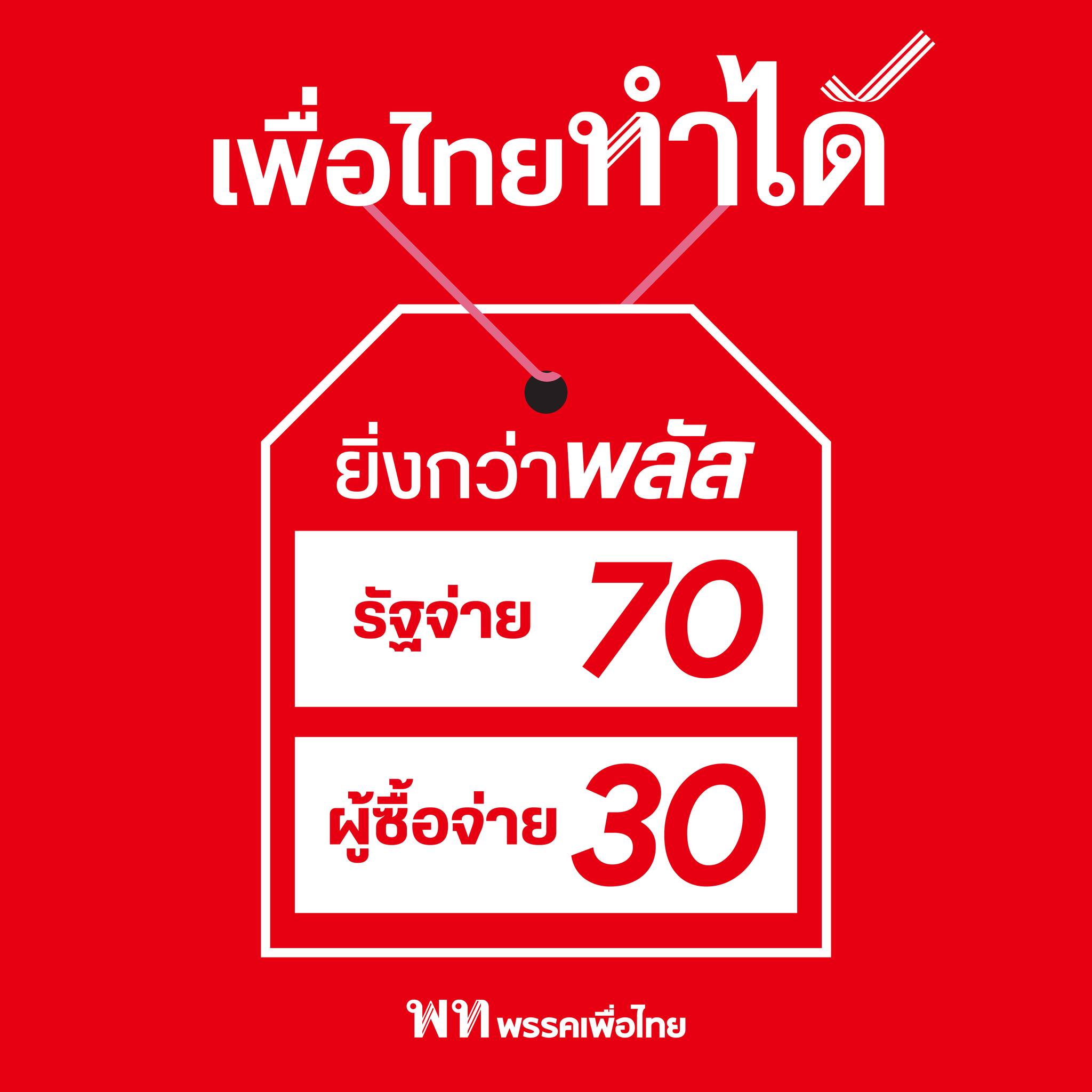 เพื่อไทยจัดหนัก! “ยิ่งกว่าพลัส 70:30” ควักจ่ายแค่ 30%
