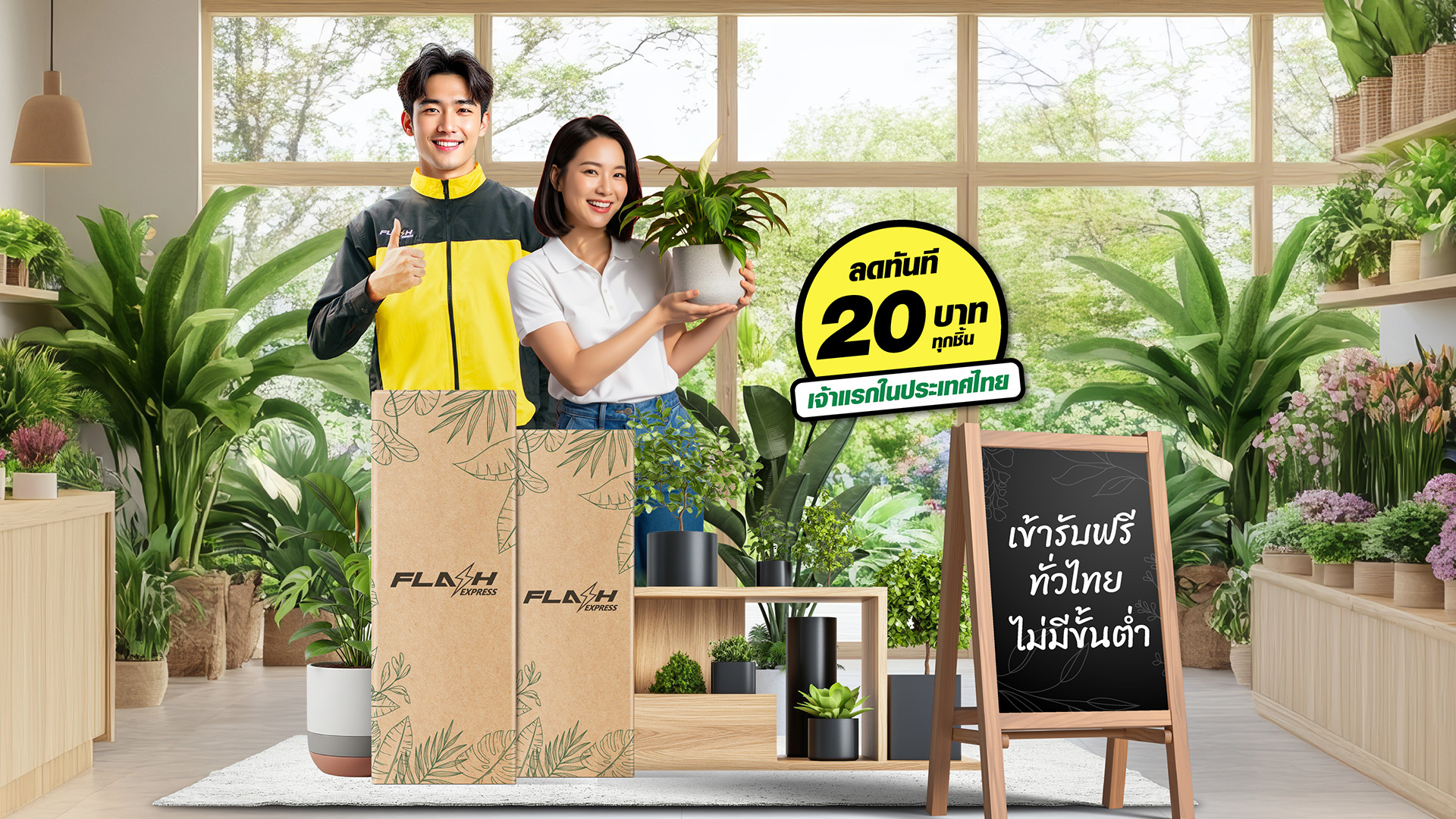 Flash Express เปิดตัวบริการ "รับส่งต้นไม้" ทั่วไทย ชูจุดเด่นรับฟรีถึงที่ ไม่มีขั้นต่ำ พร้อมหั่นราคาส่วนลด 20 บาททุกชิ้น!