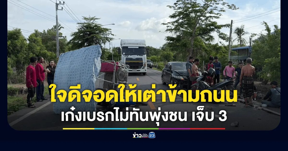 ลุงใจดีจอดให้เต่าข้ามถนน เก๋งเบรกไม่ทันพุ่งชน เจ็บ 3 ราย