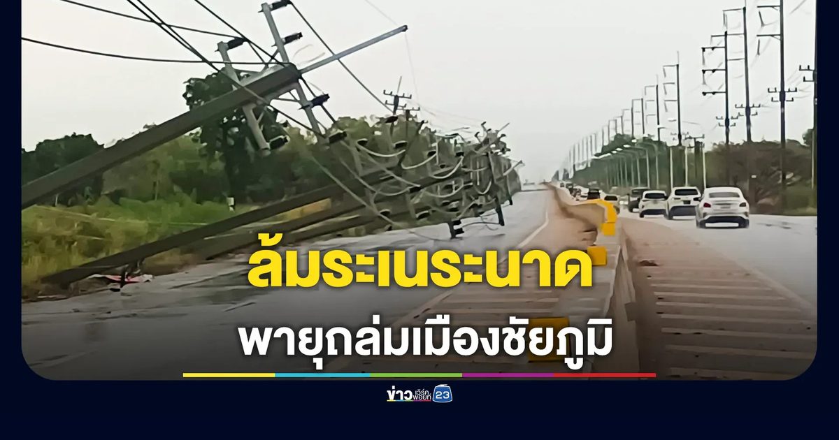 พายุถล่มชัยภูมิ! เสาไฟโค่นระเนระนาด 11 ต้น ทำไฟดับเป็นวงกว้าง