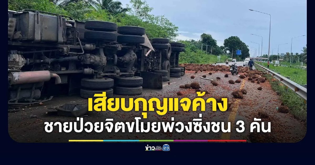 จอดกินข้าวเสียบกุญแจค้าง ชายป่วยจิตขโมยพ่วงซิ่งชนวินาศ 3 คัน