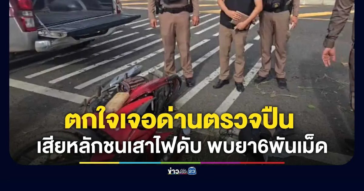 ตกใจเจอด่านตรวจปืน เสียหลักชนเสาไฟดับ พบยาบ้า 6 พันเม็ด