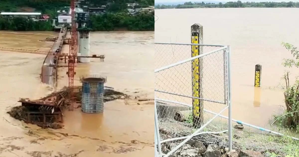 เปิดคลิป น้ำโขงเชี่ยวซัดขัวเหล็กข้ามโขงจุดสร้างรถไฟลาว-จีนพัง