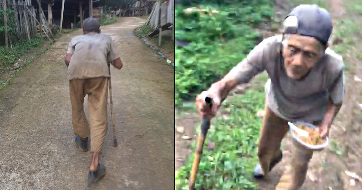 ความรักของพ่อ ! ชายสูงวัยหลังค่อม ขออาหารจากชาวบ้าน ไปให้ลูกที่พิการ