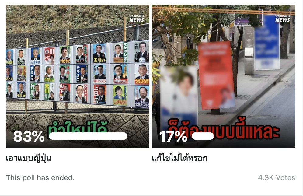 โพลล์ข่าวเวิร์คพอยท์: ร้อยละ 83 เชื่อ ป้ายหาเสียงทำใหม่ วางให้มีระเบียบได้