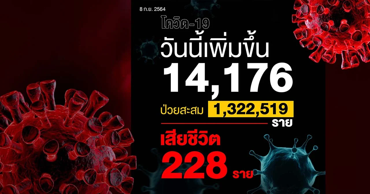 โควิดวันนี้ติดเพิ่ม 14,176 ราย เสียชีวิต 228 ราย หายป่วยเพิ่ม 16,769 ราย
